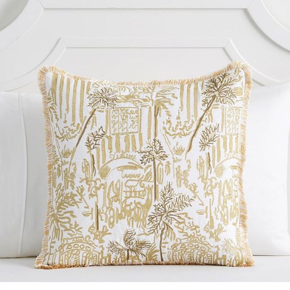 Lilly Pulitzer La Via Loca Embroidered Gold Sham 20"x20"